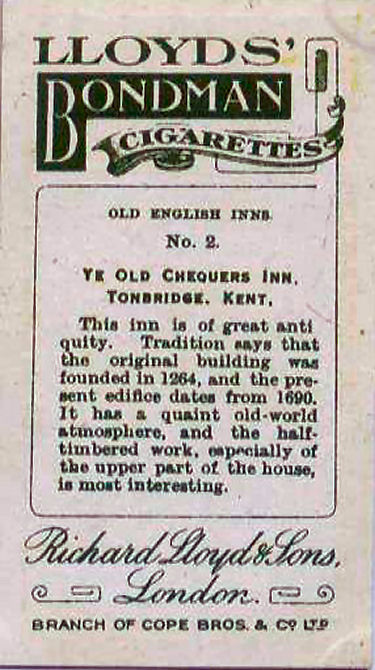 Ye Old Chequers Inn cigarette card