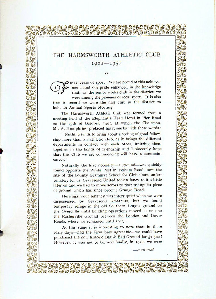 Harmsworth Athletics Golden Jubilee Programme 1952 Page 3