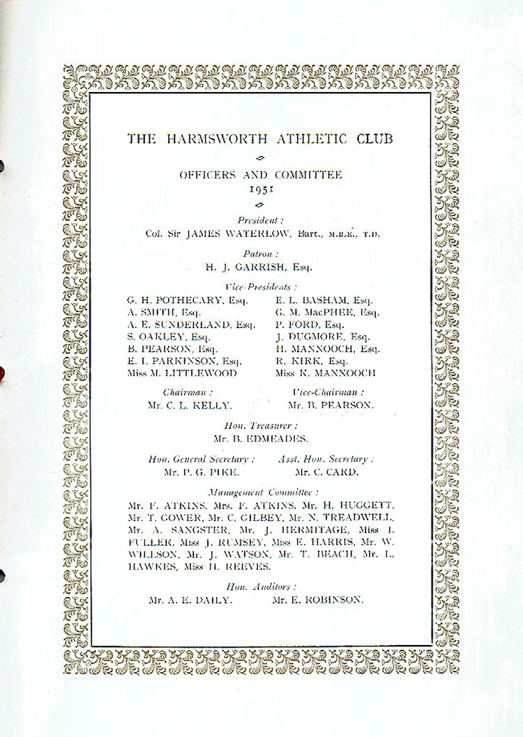 Harmsworth Athletics Golden Jubilee Programme 1952 Page 7