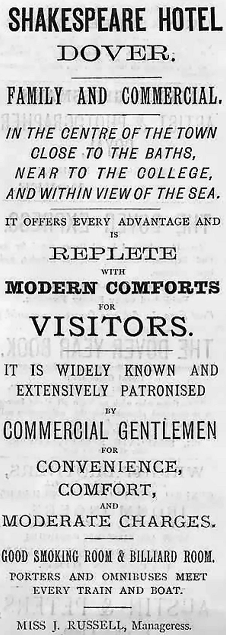 Shakespeare Hotel advert 1879