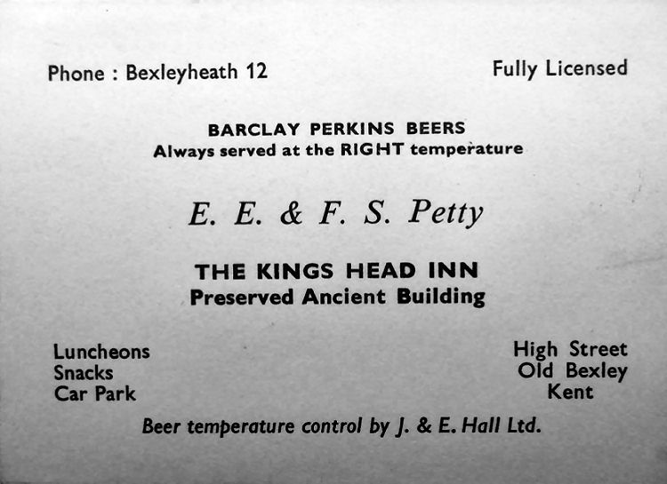 King's Head business card 1955