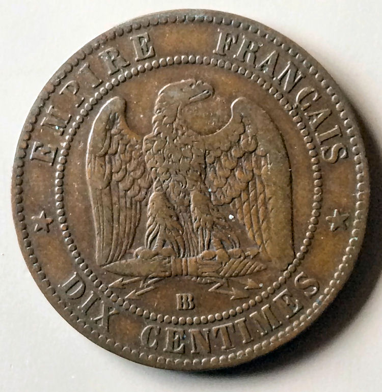 Thomas Green 10 Centimes reverse coin 1865