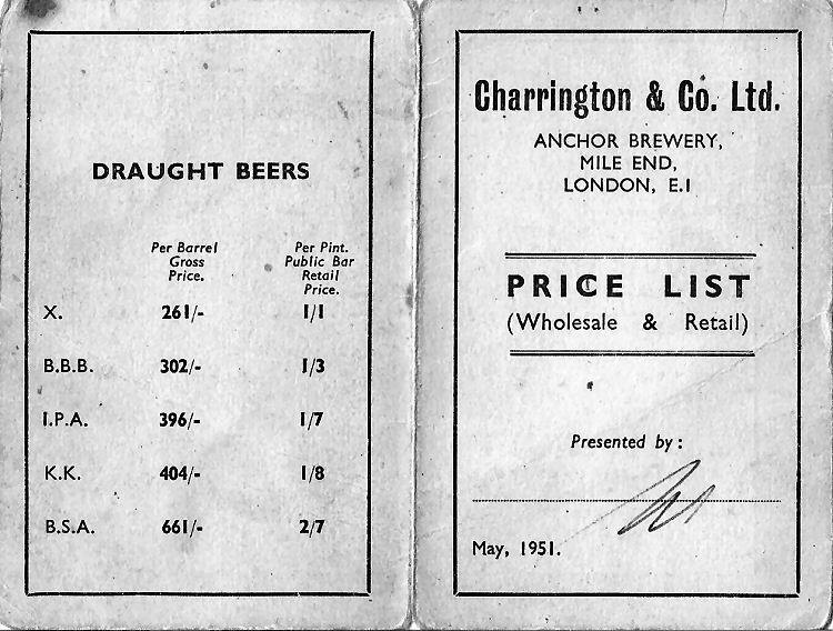 Charrington's price list 1951