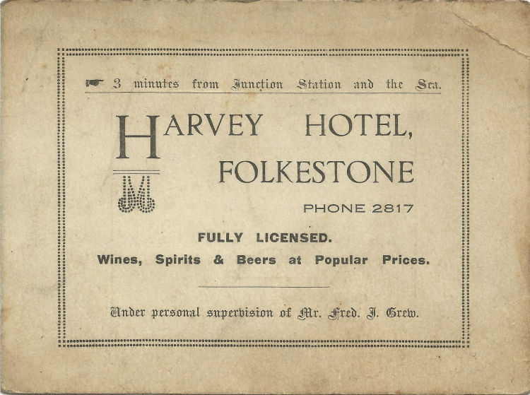 Harvey Hotel business card 1932
