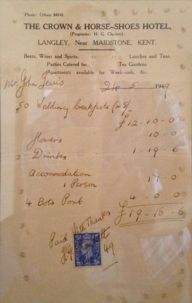 Crown and Horseshoe invoice 1949