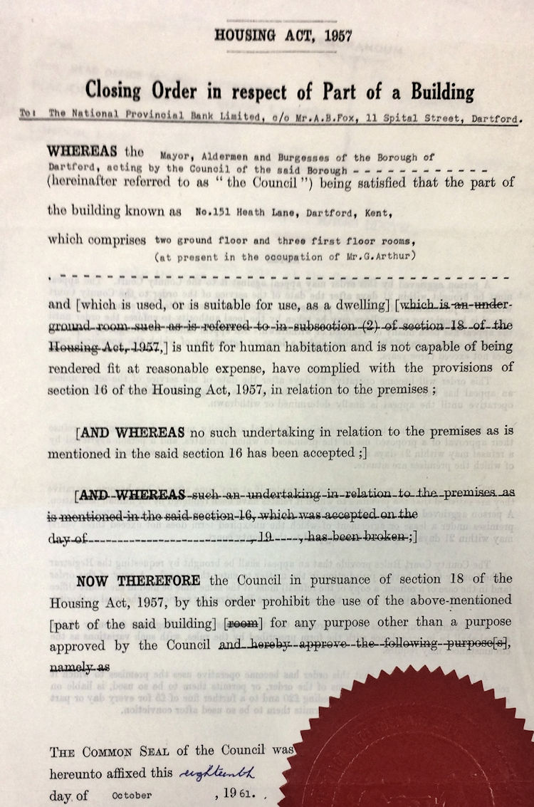 Brickmakers Arms housing act document 1961