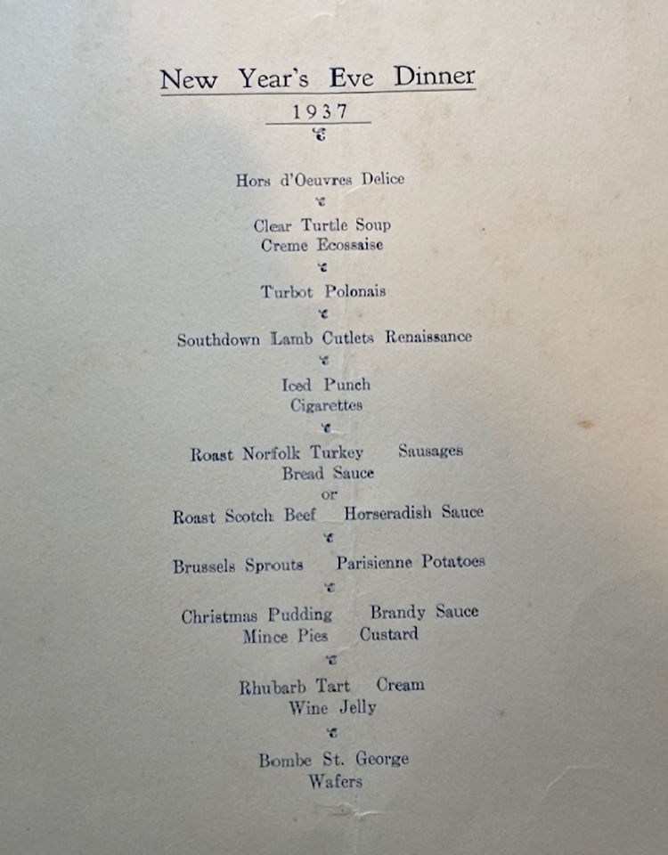 St Georges Christmas menu 1937