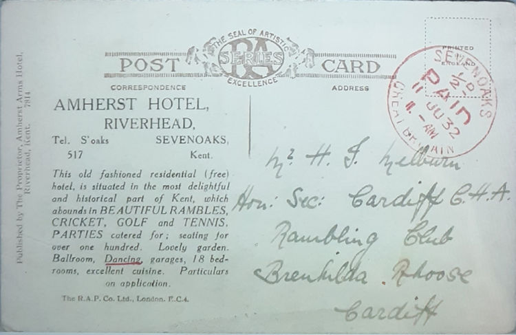 Amhurst Arms postcard 1932