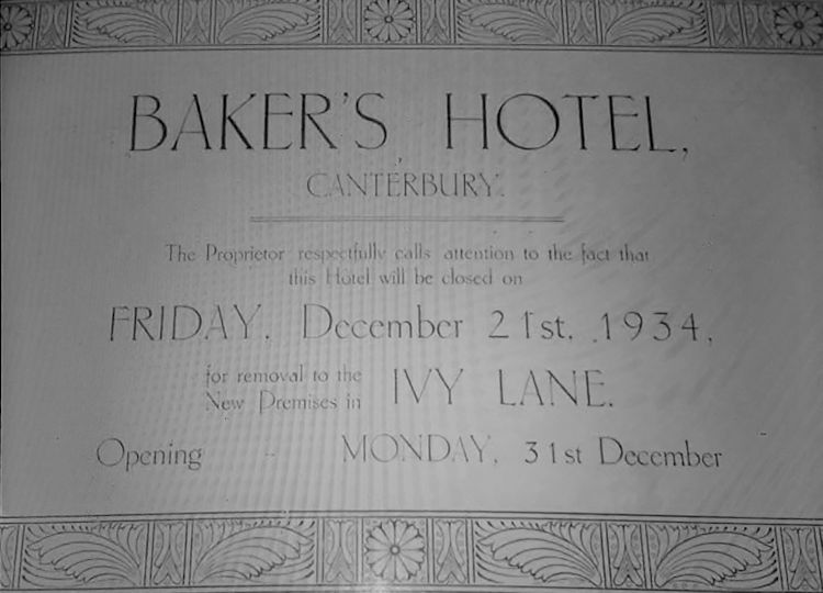 Baker's Hotel advert 1934