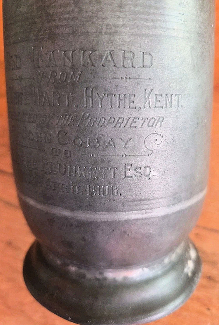 White Hart pewter tankard 1906