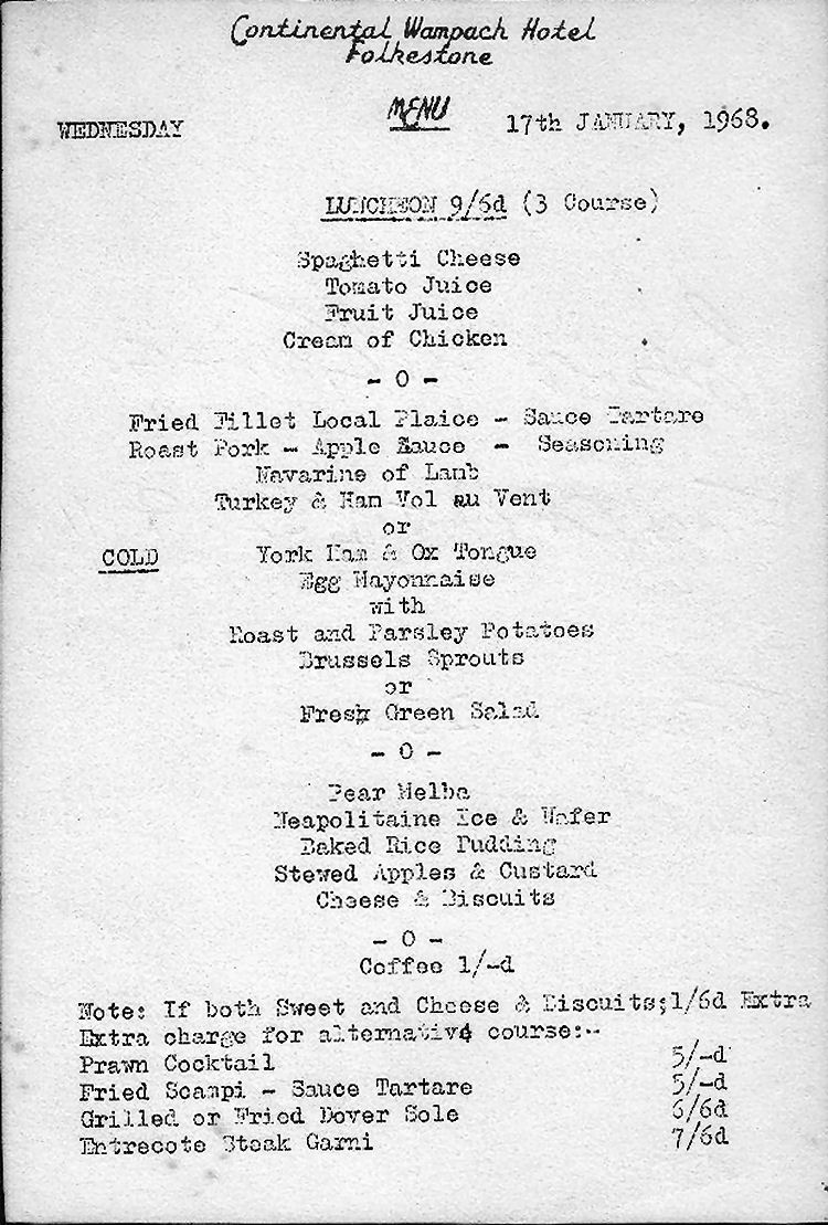 Wampach menu 1968