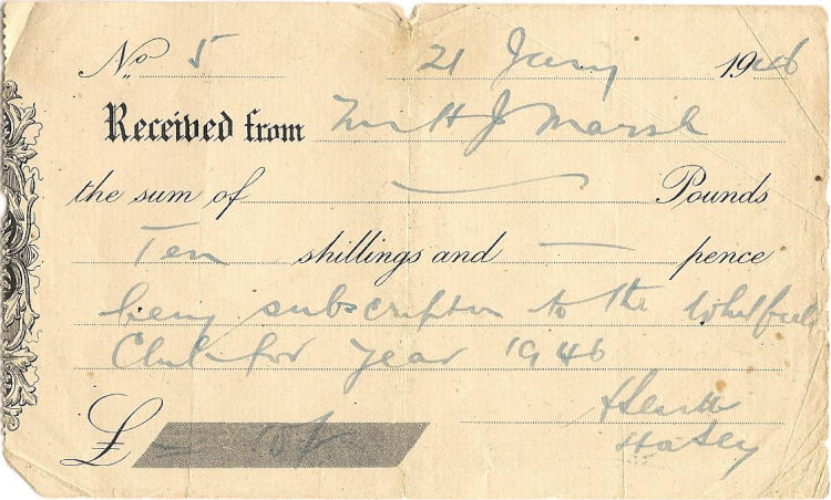 Whitfield Club 1946 receipt