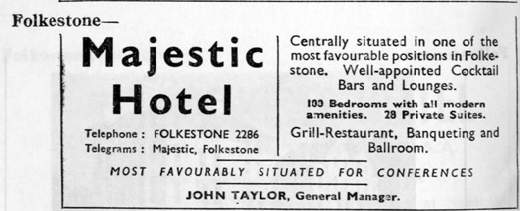 Majestic Hotel advert 1950